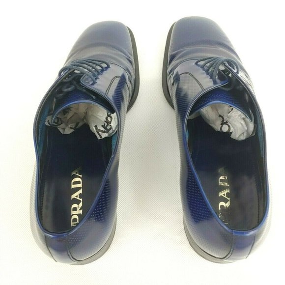 PRADA MEN'S BLUE LEATHER LACE UP SHOES SIZE US 10 - Picture 10 of 12